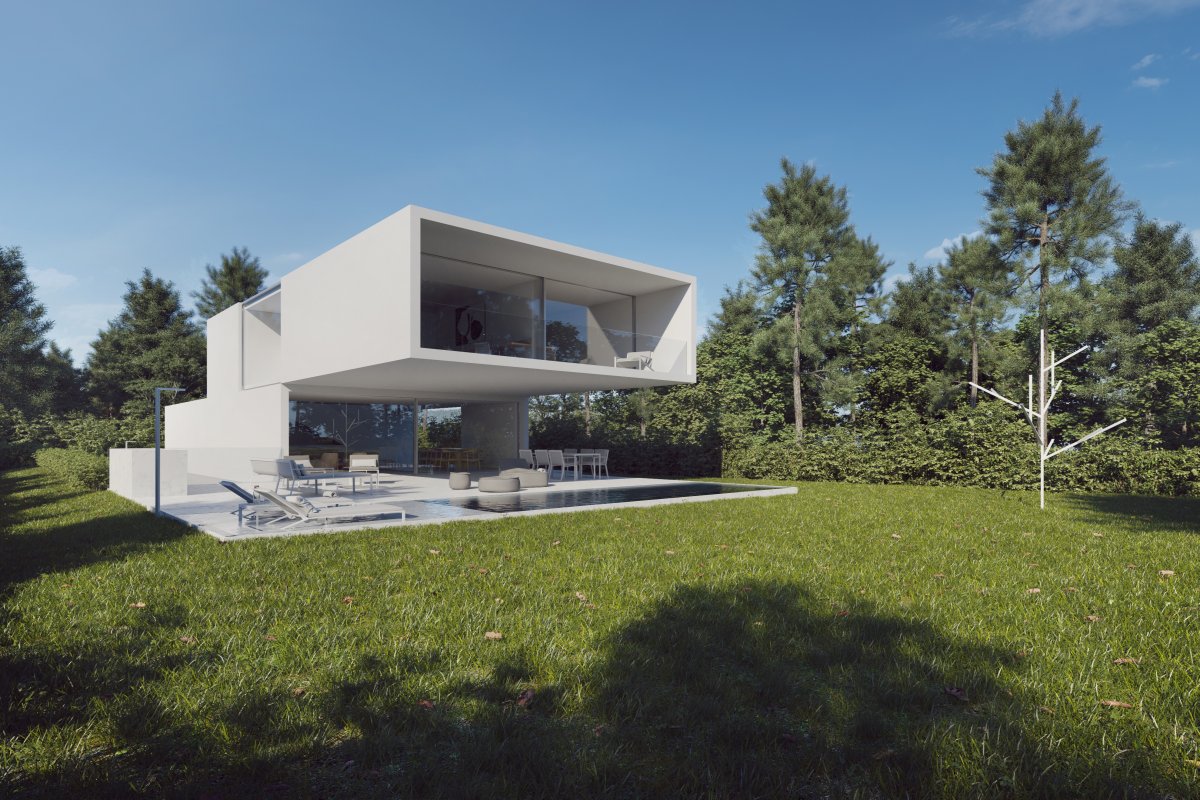 两个重叠的白色体块,西班牙极简主义别墅设计