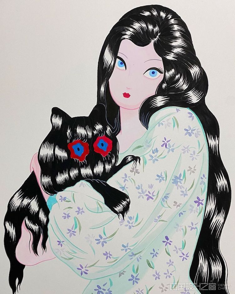 jang koal 奇思妙想的《幻影猫》系列绘画作品,梦幻般