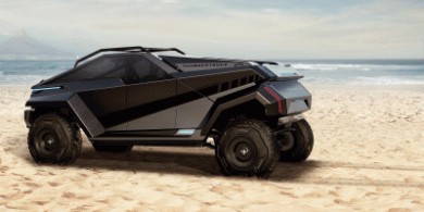 Thundertruck概念皮卡车，带“蝙蝠翼”，用于电池充电