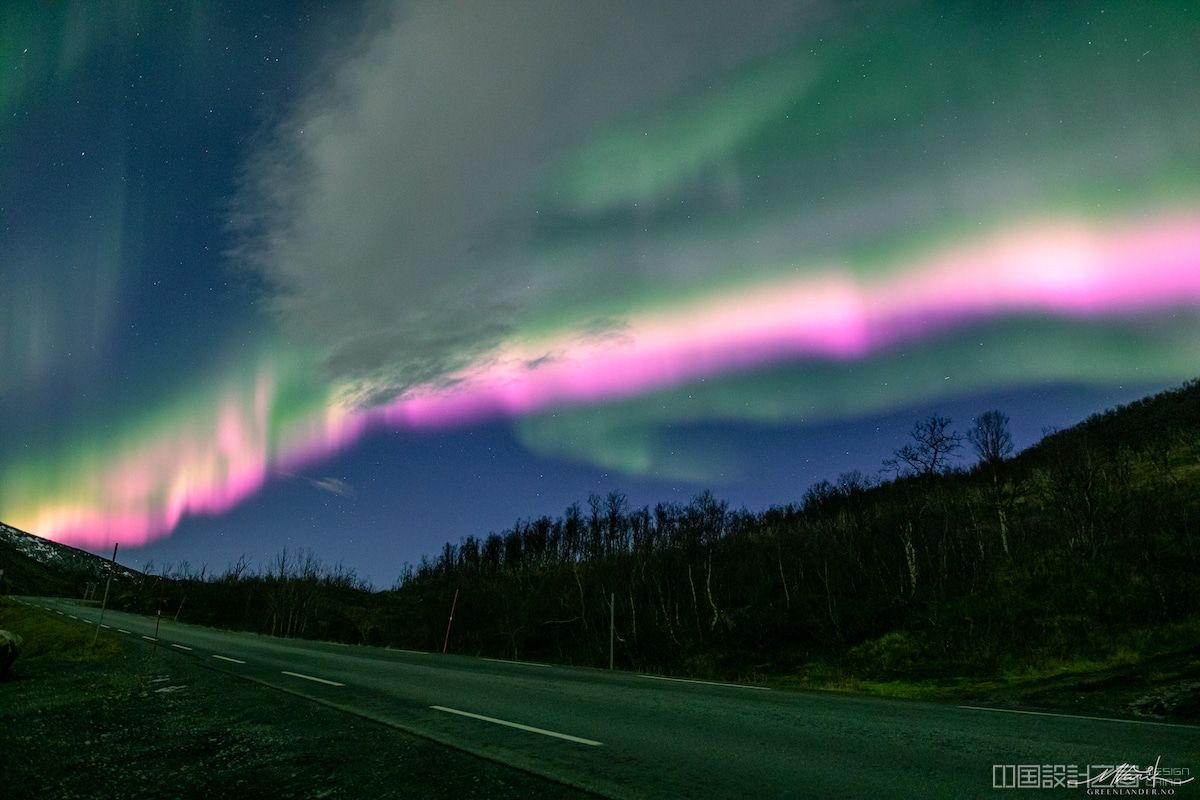 Pink Northern Lights in Tromso, Norway