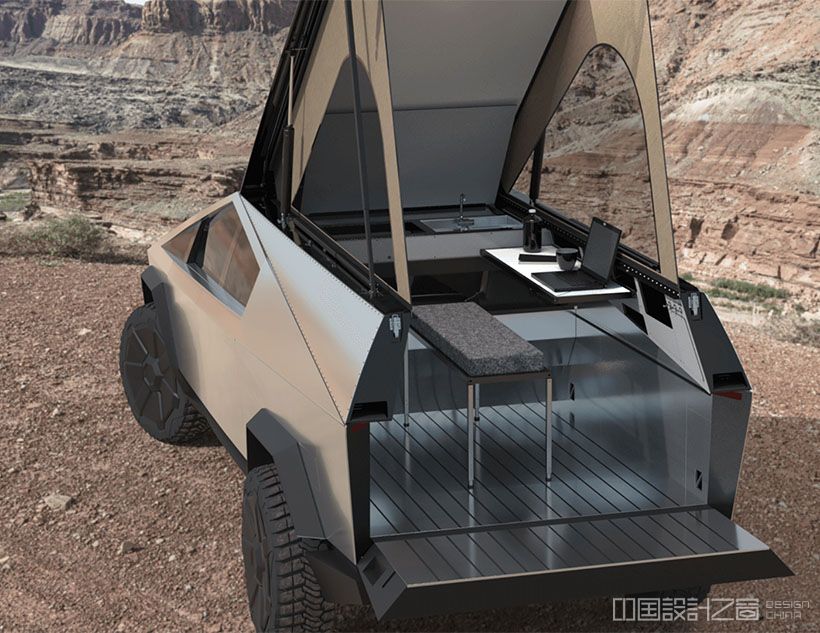 Space Camper: Wedge-Style Pop-up Camper for Tesla Cybertruck