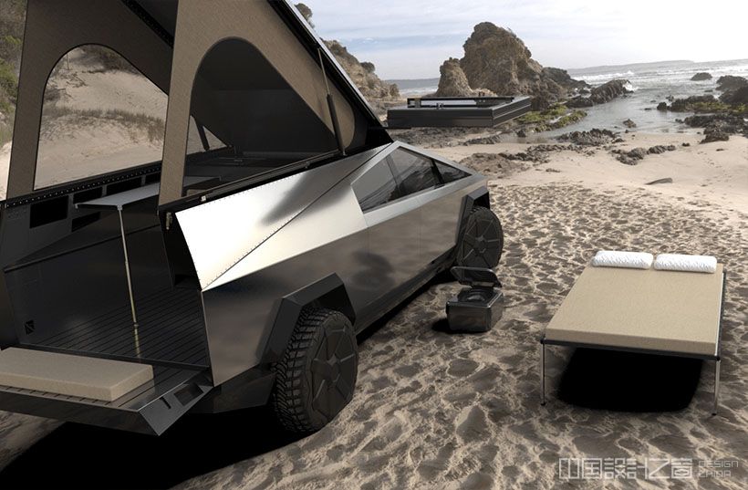 Space Camper: Wedge-Style Pop-up Camper for Tesla Cybertruck