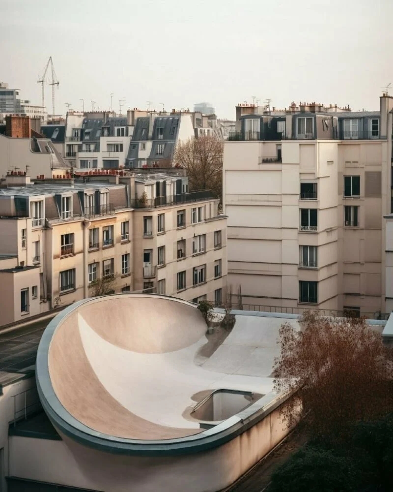 人工智能生成的滑板公园从巴黎城市景观中脱颖而出