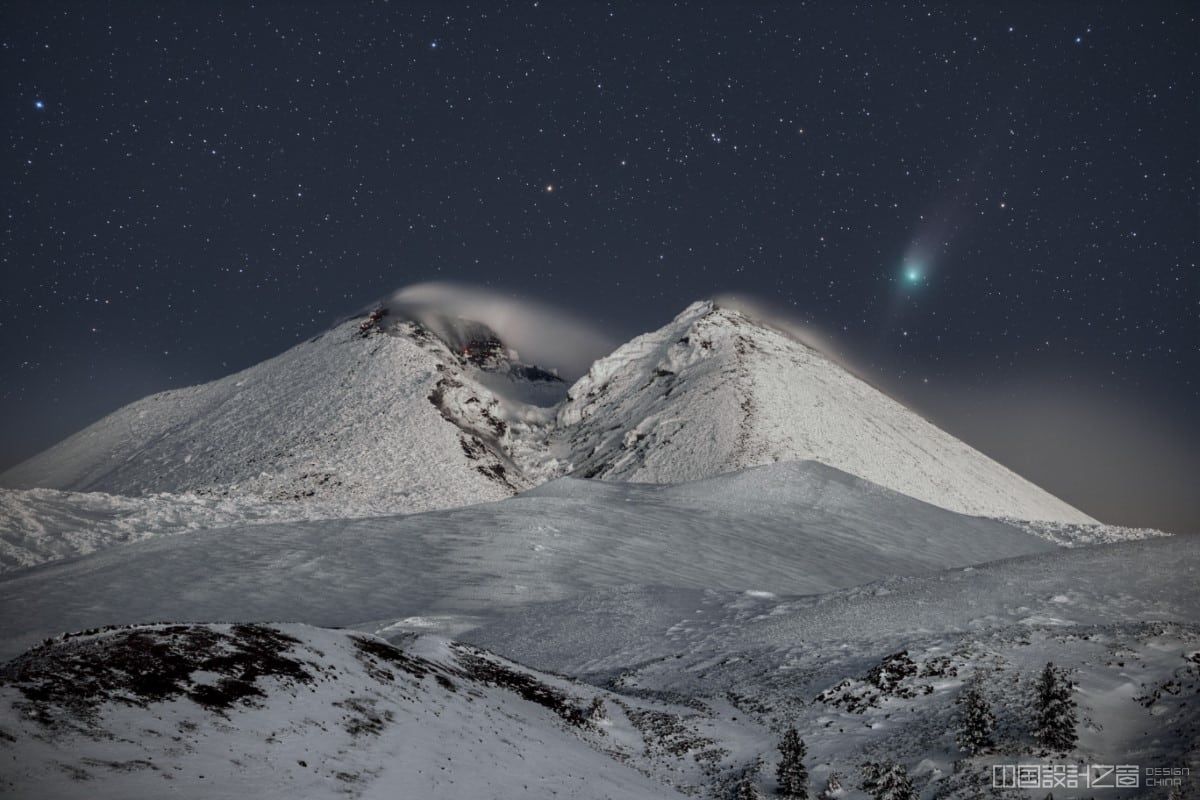 Comet 2022 E3 Above Snowy Mount Etna 