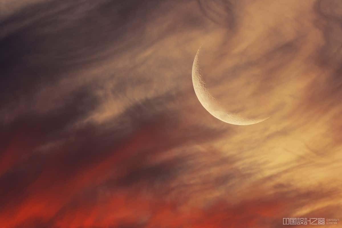 Crescent Moon with Red Clouds in Argentina