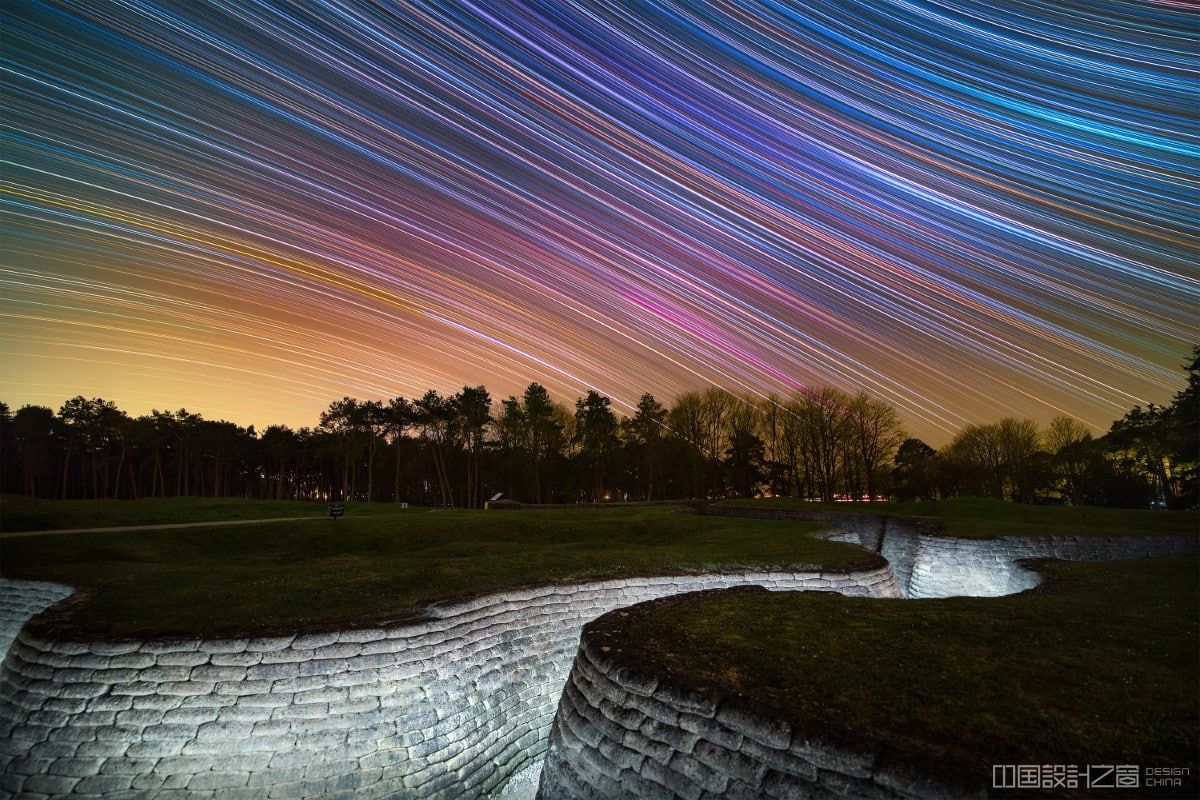Star trails above the preserved First World War trenches in Canadian Natio<em></em>nal Vimy Memorial Park